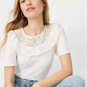 NWOT Ann Taylor L black lace yolk tee
